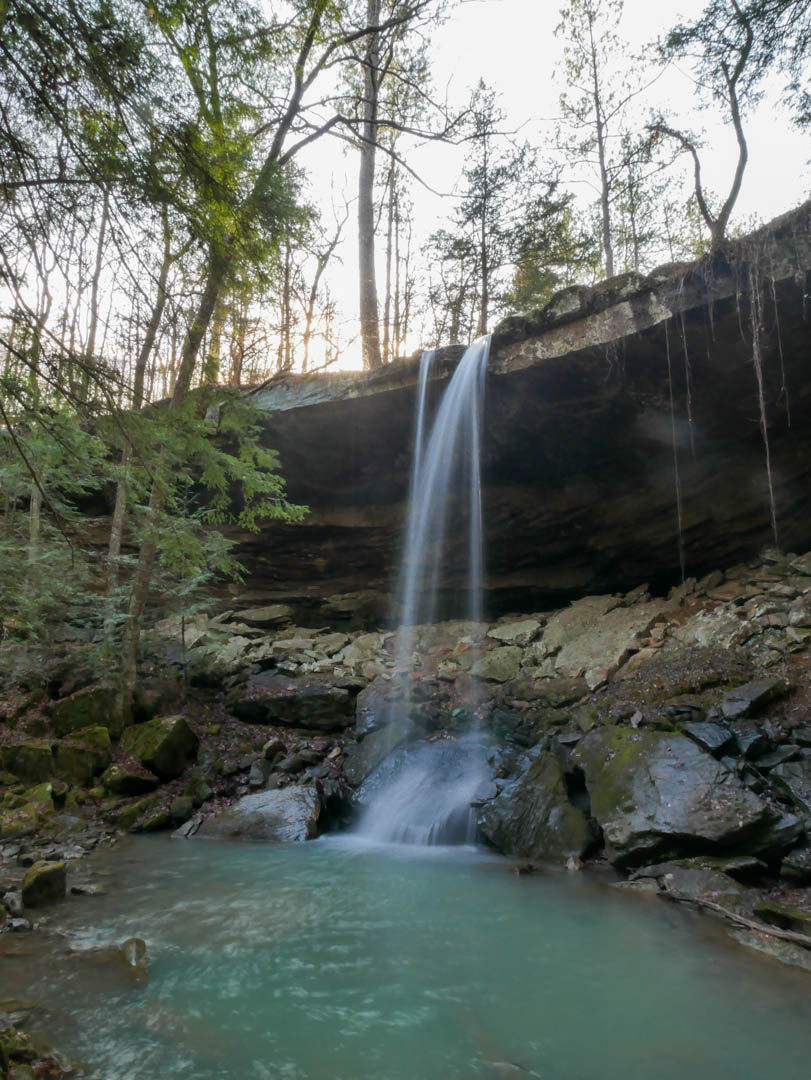 Sun setting behind the falls