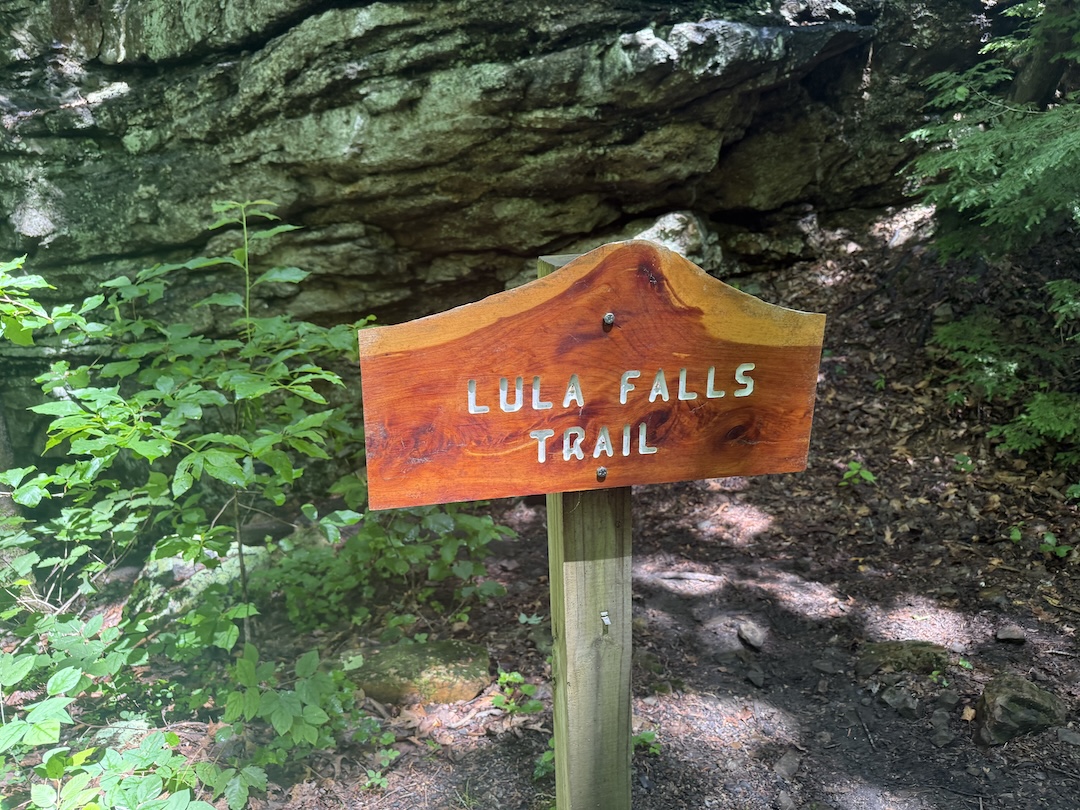 Lula Falls Trail sign at the trailhead