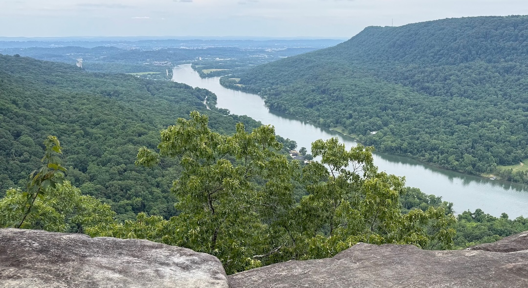 Tennessee River winding toward Chattanooga viewed from Edwards Point on Signal Mountain