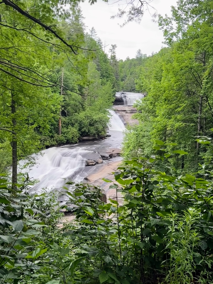 Triple Falls, three distinct cascades dropping over granite in DuPont State Recreational Forest